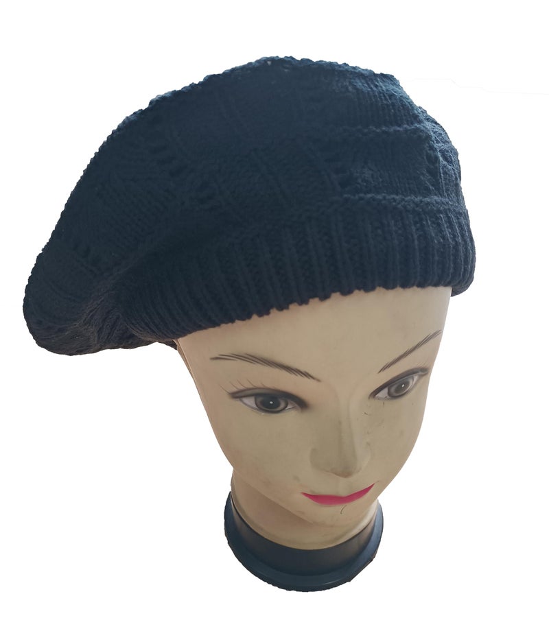 Hysunland Black Satin Lined Hats for Women Ladies Winter Spring Knit Beret - Image 4